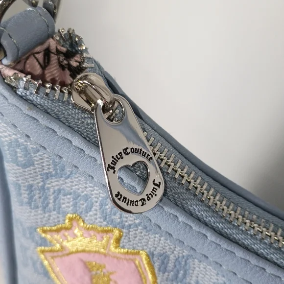 Juicy Couture Exclusive Run The World Light Blue Embroidered Patch Shoulder Bag - Picture 5 of 13